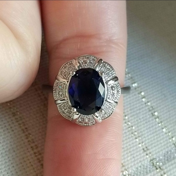 New 925 Silver Oval Cut Blue Sapphire Diamond Ring for Women - Picture 6 of 8